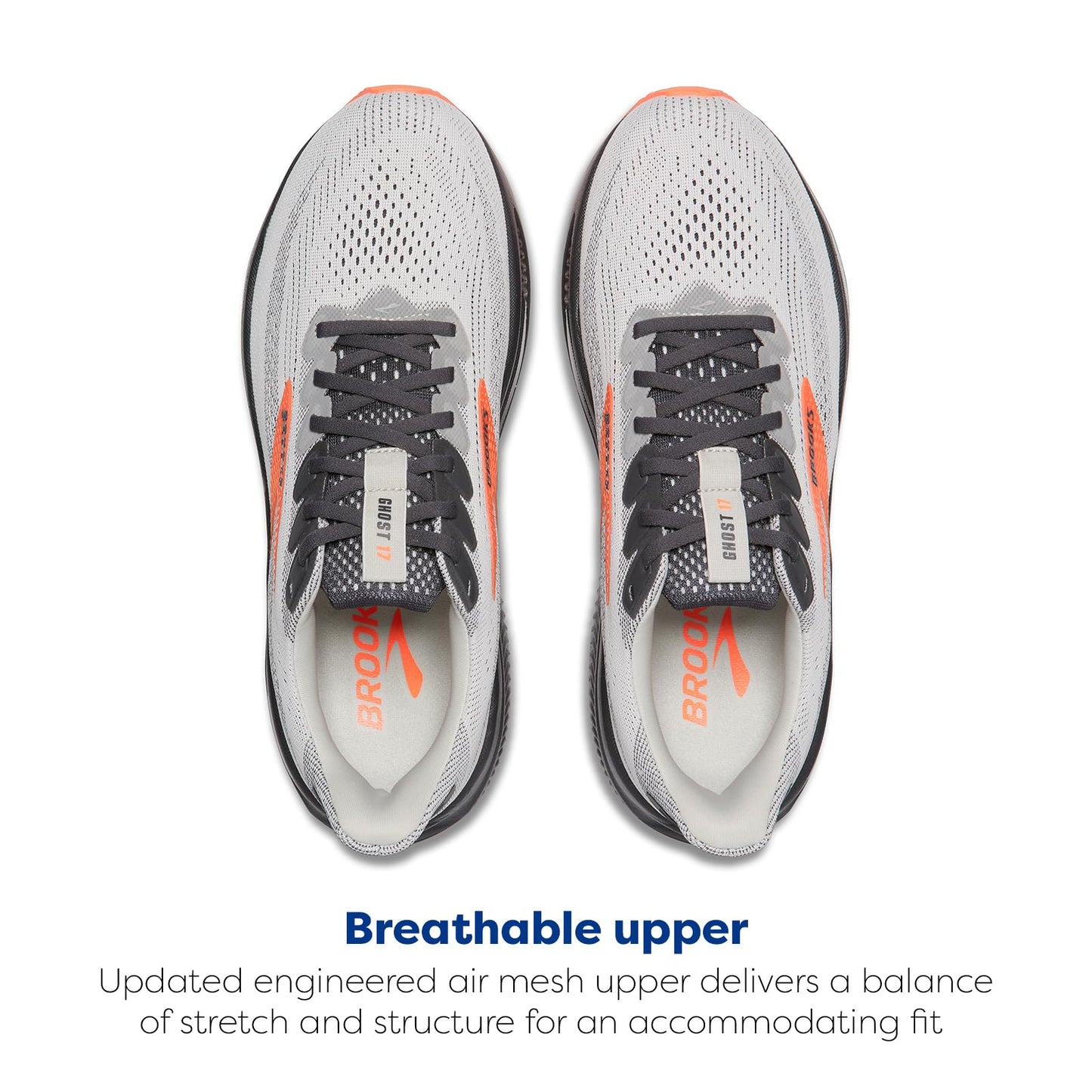 Brooks Men’s Ghost 17 Neutral Running Shoe - Oyster Mushroom/Orange/Ebony - 8 Wide