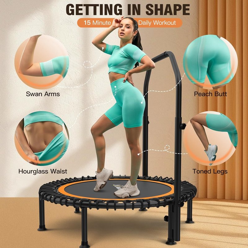 ANCIHER Foldable Mini Trampoline - 40"/48" Indoor Exercise with Adjustable Handle & Resistance Bands | Max Load 450lbs/550lbs