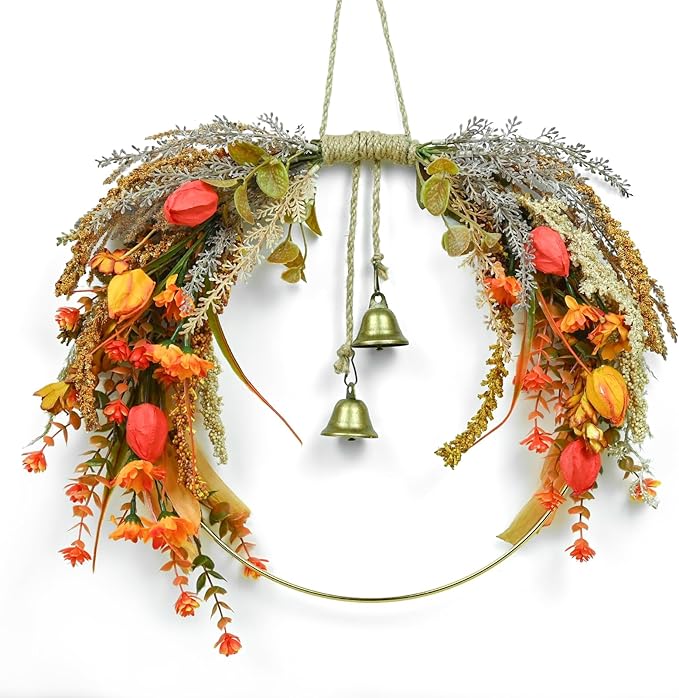 Fall Leaves Wreaths for Front Door Outside Fall Wreath with Colorful Mixed Leaves, Autumn Eucalyptus Artificial Wreath for Thanksgiving Front Door Window Home Wall Farmhouse Outdoor Indoor Décor