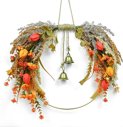 Fall Leaves Wreaths for Front Door Outside Fall Wreath with Colorful Mixed Leaves, Autumn Eucalyptus Artificial Wreath for Thanksgiving Front Door Window Home Wall Farmhouse Outdoor Indoor Décor