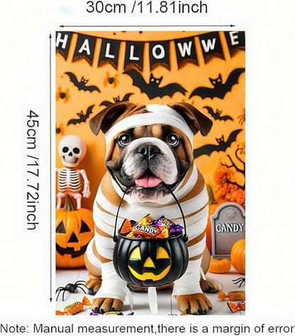 Halloween Dog Garden Flag12x18 Double Sided Vertical Flag Mummy Bulldog Garden Flag for Outside Fall Halloween Decorative Flag Halloween Seasonal Holiday Yard Patio Garden Banner