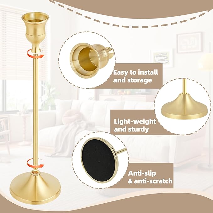 Candlestick Holders, 6PCS Gold Metal Taper Candle Holder Vintage Candlestick Holder Decorative for Home Decor Table Centerpiece Wedding Housewarming Gift