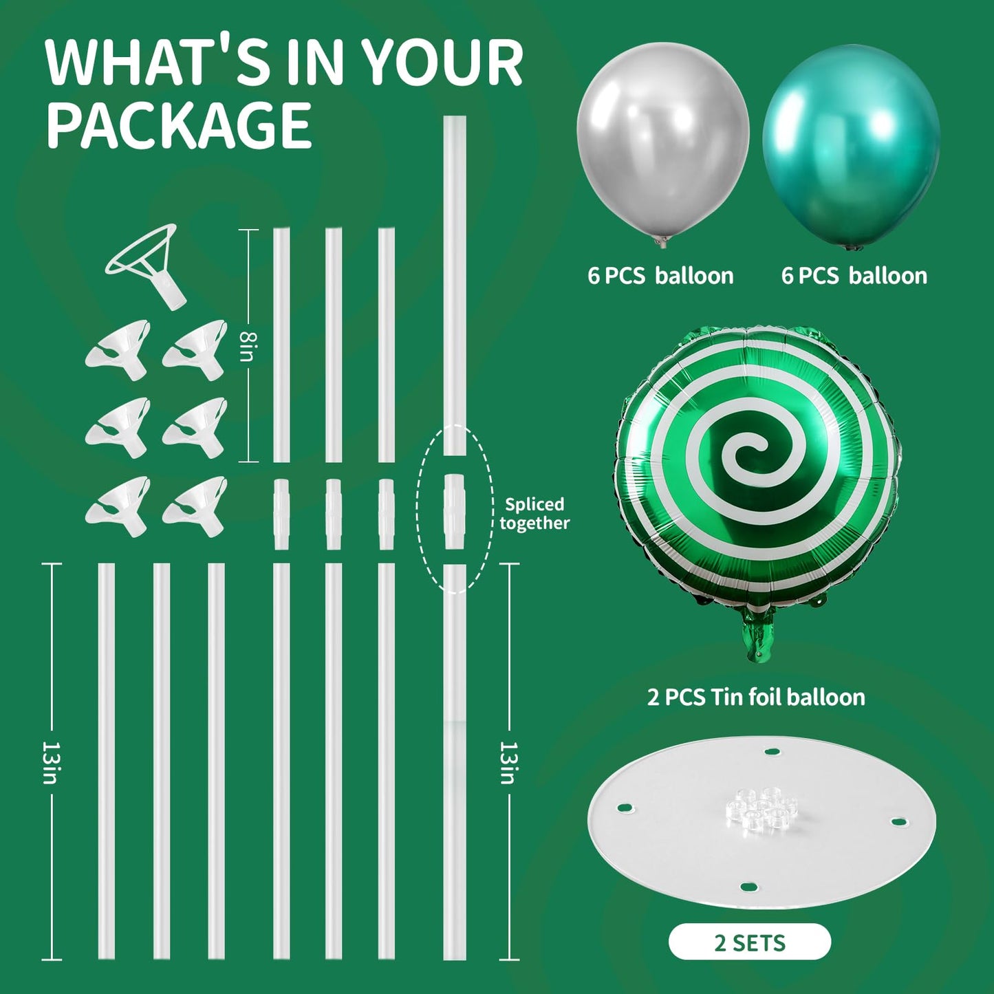 2 Sets Red White Lollipop Balloon Stand Kit, 18 Inch Swirl Foil Balloons Table Centerpieces for Candyland Birthday Party Decorations, Baby Shower, Sweet Candy Themed Party Supplies-Green