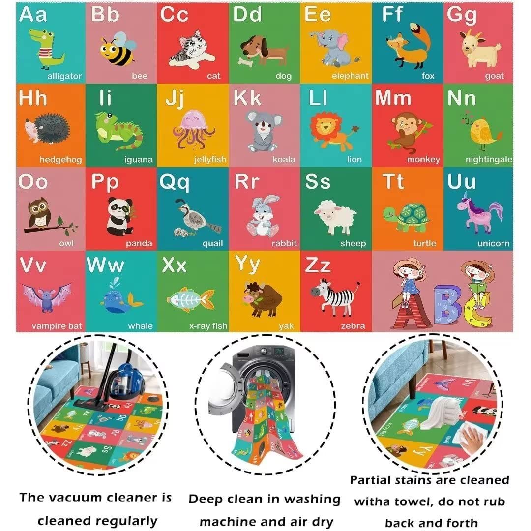 ABC Alphabet Education Rug, Kids Fun Game Carpet Children's Room, Playroom, Classroom, Non-Slip Washable Crawl Floor Mat (Animal 31x47in)