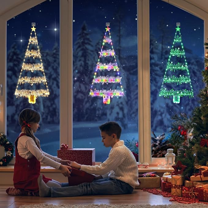 Toodour Christmas Decorations Indoor Lights, 2.65ft LED Christmas Lights, Multicolor Wall Window Hanging Light, Battery Operated Holiday Decoration for Outdoor Garden New Year Home Decor