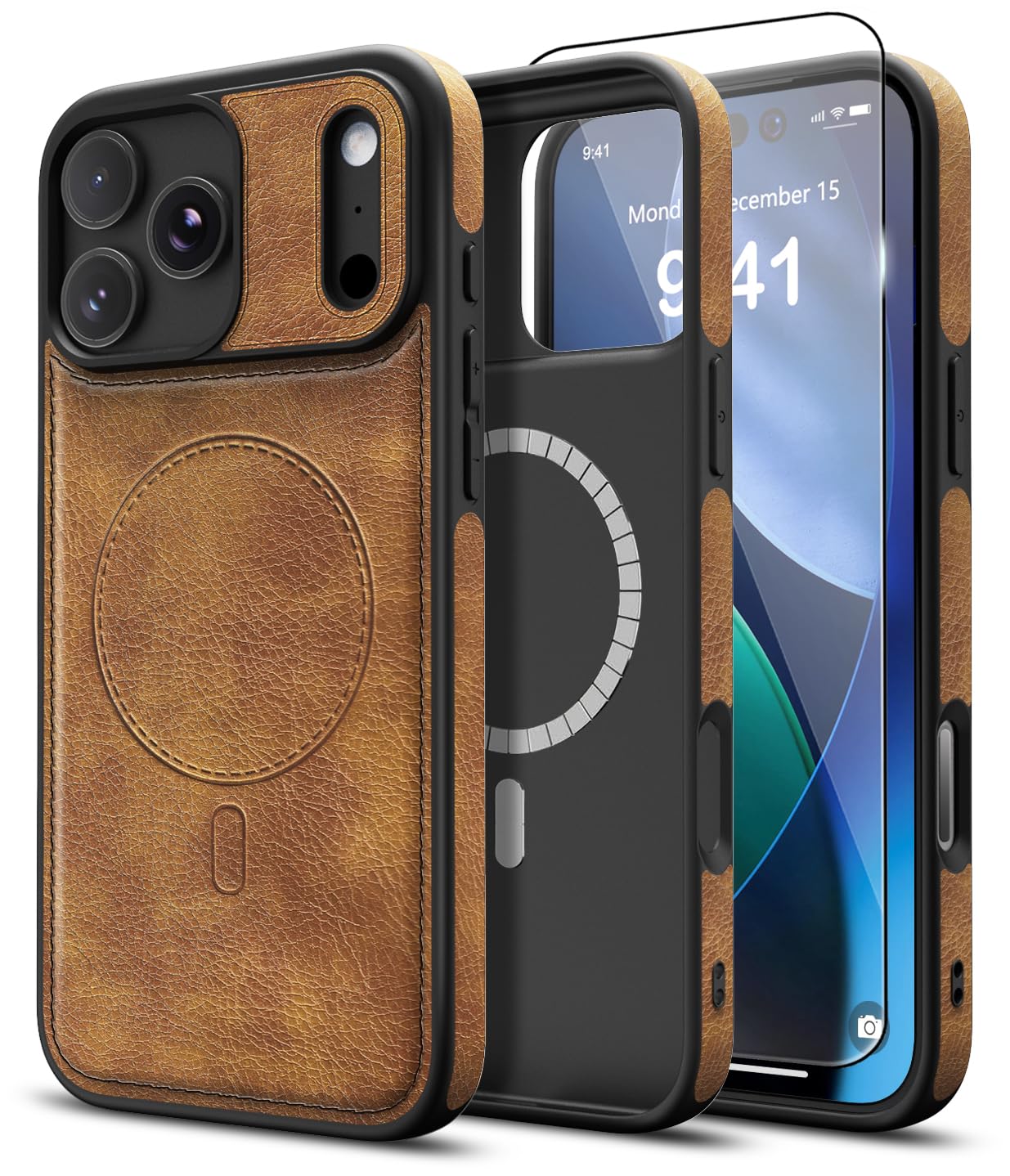 MOLLNSSN Magnetic for iPhone 17 Pro Max Leather Case, [Compatible with Magsafe] Business Classic Style Shockproof Men Women，Protective Slim fit Phone Cover for iPhone 17 Pro Max, Brown