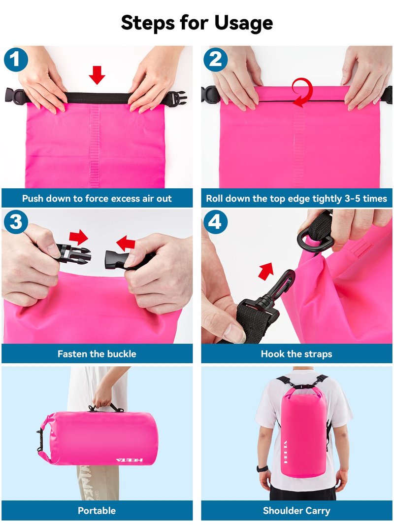 HEETA Waterproof Dry Bag for Women Men, Roll Top Lightweight Dry Storage Bag Backpack with Emergency Whistle for Travel, Kayaking, Boating, Camping, Beach, Cruise Ship Essentials (Rose Red, 40L)