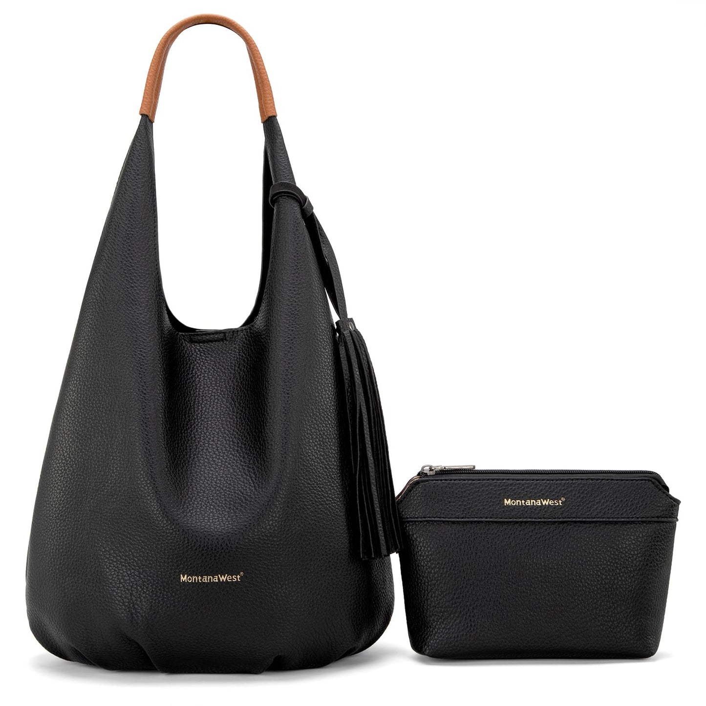 Montana West Slouchy Hobo Bags for Women 2PCS Shoulder Bag Set Womens Purses and Handbags with Coin Purse, MWC2-297BK