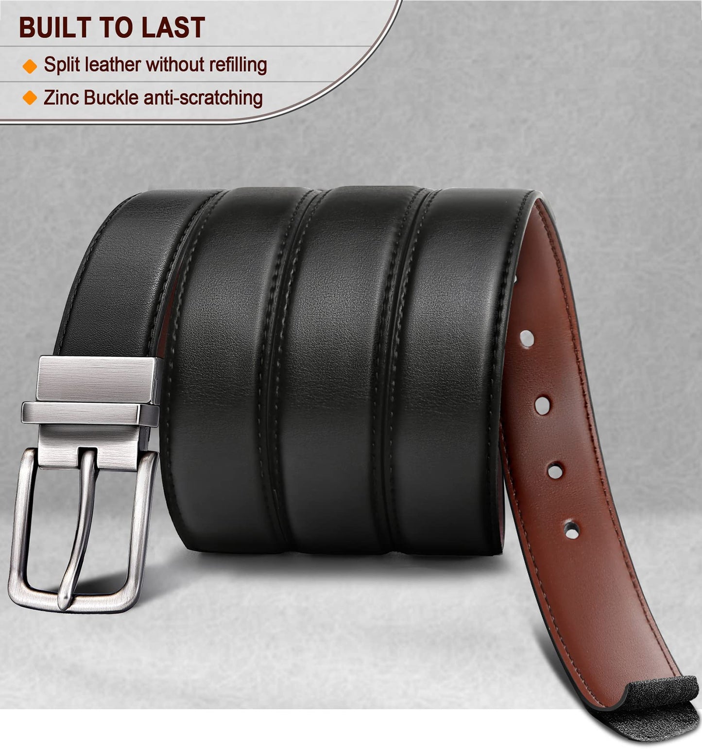 BULLIANT Men's Belt,Reversible Belt Adjustable For Gift Men 1.25”-Cut For Fit-2 Sides in 1 Belt(Not 2)(Black/Light Brown,48"-50" Waist Adjustable)