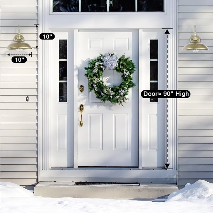 Brass Outdoor Gooseneck Light, 10'' Diameter Gooseneck Barn Wall Sconce for Porch, Exterior Waterproof Farmhouse Light Fixture with Wall Mount, 2 Pack, LM2201-GL-2P