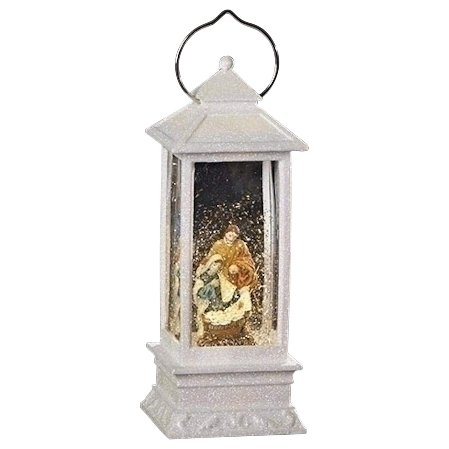 White Lighted Holy Family LED 11 Inch Acrylic Lantern Holiday Glitter Globe
