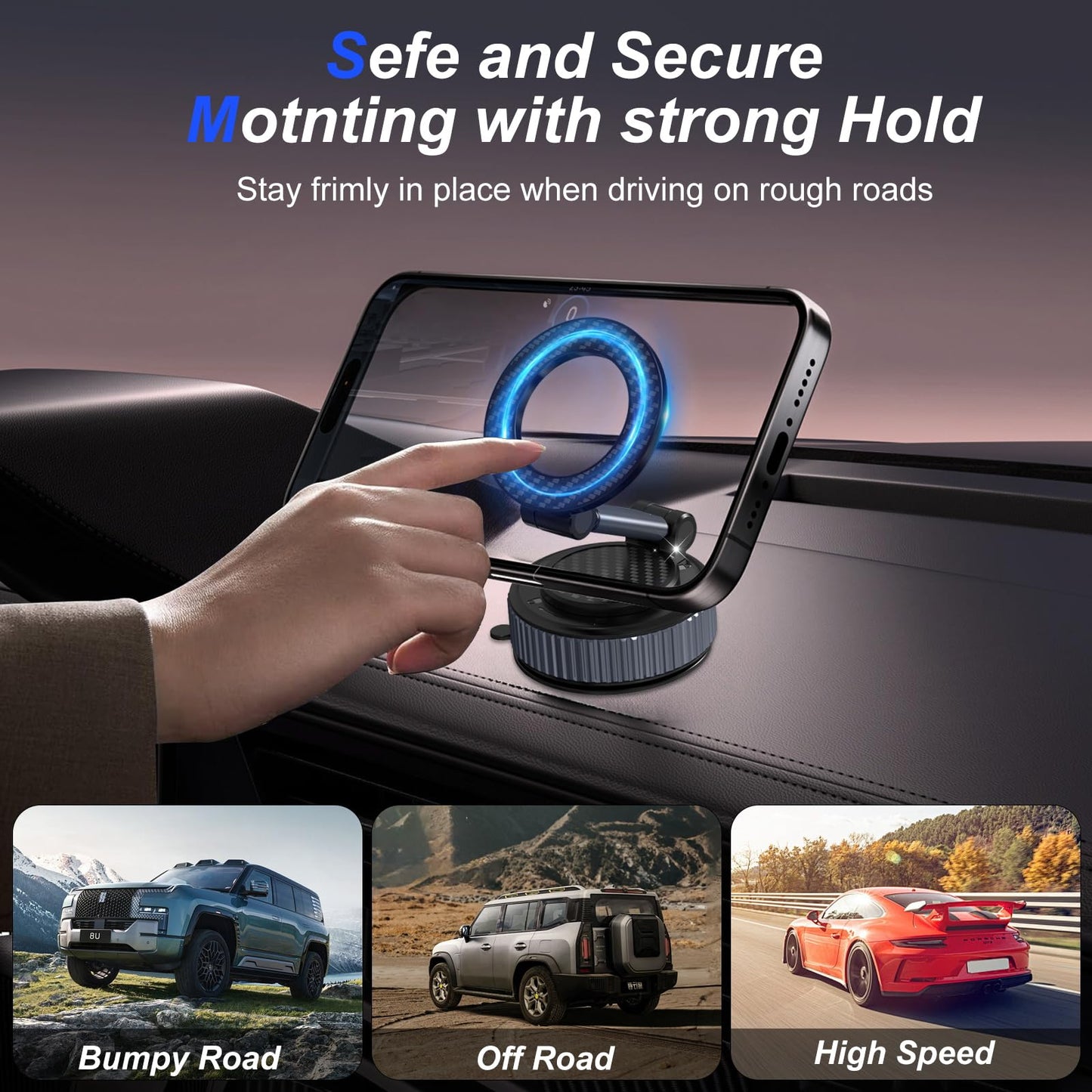 Magnetic Phone Charging Holder for Car - Upgraded 360° Vacuum Magnetic Phone Holder, Foldable Retractable Suction Cup Car Phone Mount for Magsafe for Your Car/Gym/Mirror Mount for iPhone & Android