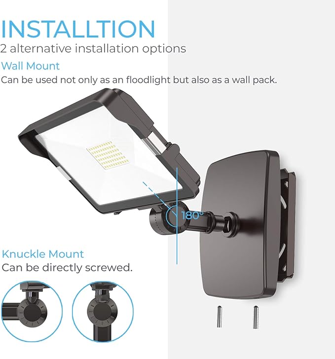 HYPERLITE 30W Flood Lights Outdoor 2 Pack, LED Flood Light with Knuckle Mount, Floodlight Wall Mount 5000K 3,300Lm IP65 Waterproof LED Security Lights for Yard Garden Garage UL Listed
