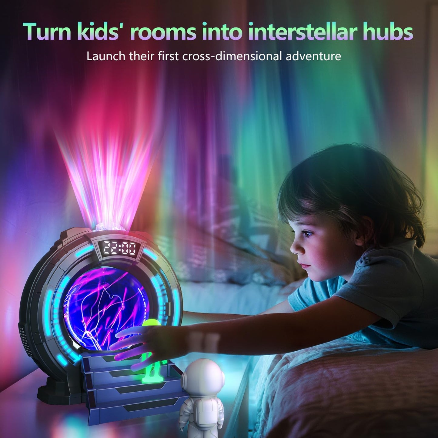 Roujune Galaxy Projector with Plasma Ball, 8 Aurora Lights, White Noise Machine, Bluetooth Speaker, Timer Alarm Clock, Remote Controlled Night Light for Bedroom, Kids/Adults, Party