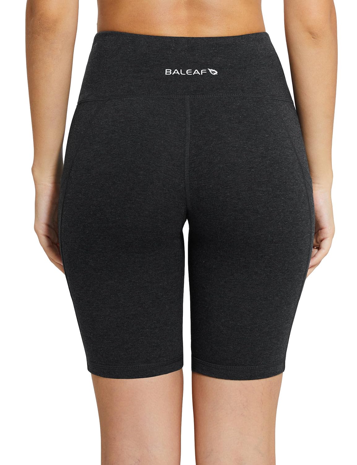 baleaf Women's High Waist Biker Shorts Tummy Control Spandex Shorts with 3 Pockets for Yoga Running Workout Compression 8" Charcoal M
