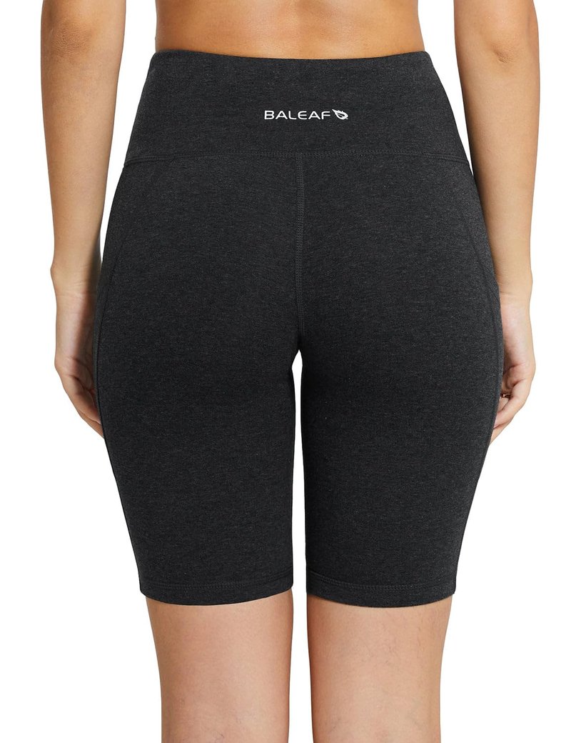 baleaf Biker Shorts Women Yoga Gym Workout Spandex Running Volleyball Tummy Control Compression with Pockets 8" 2-Pack Black/Charcoal XS