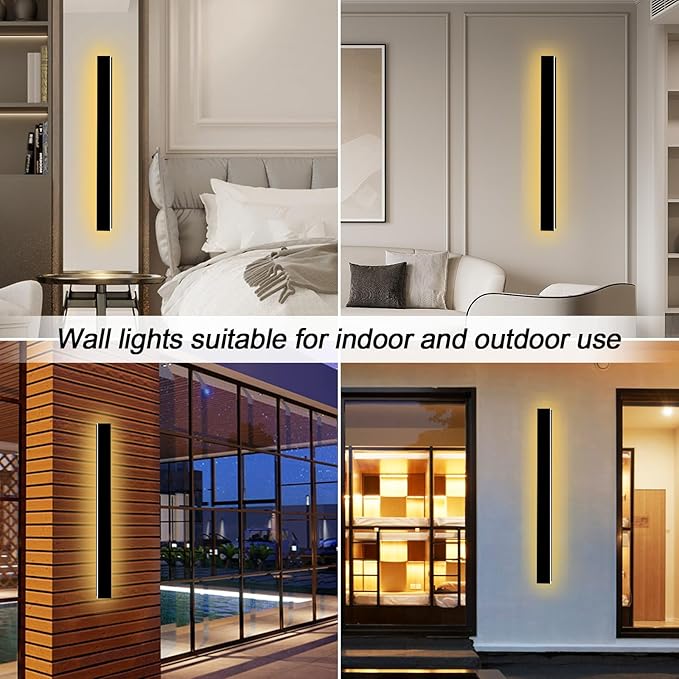 Outdoor Wall Lights, 2 Pack 79 Inch Black LED Exterior Light Fixtures Wall Mount, Modern Outdoor Lights Exterior Sconce 3000K Long Strip Wall Lamp Outside Lighting for Garage, House