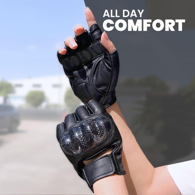 Hugger Fingerless Motorcycle Gloves for Men – Leather Riding Gloves with Knuckle Protection, Breathable Grip Gloves for Driving & Outdoor Use