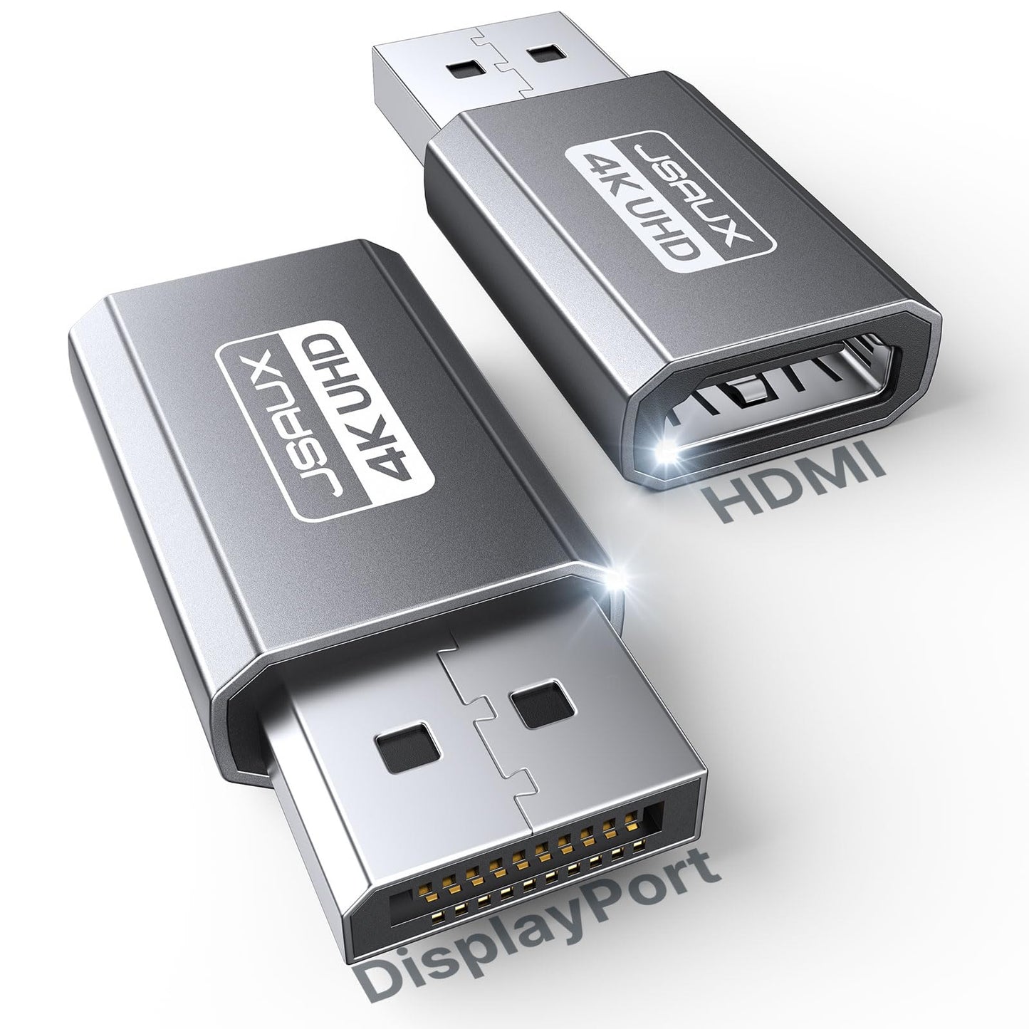 JSAUX 4K DisplayPort to HDMI Adapter 2-Pack, DP PC to HDMI Monitor Converter Video UHD 2K@120Hz,4K@30 DP to HDTV Male to Female Uni-Directional Adapter Compatible with Dell, Lenovo, HP,GPU, AMD -Grey