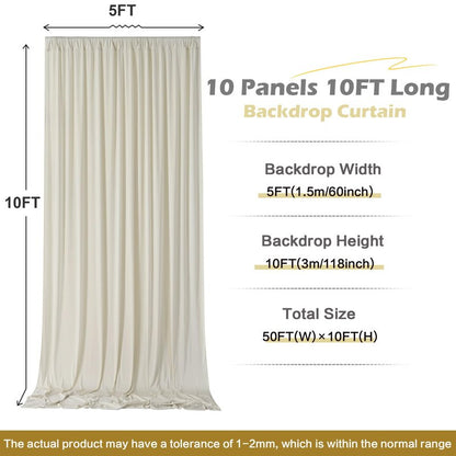 50 ft x 10 ft Wrinkle Free Champagne Backdrop Curtain for Parties, 10 Panels 5x10ft Silky Polyester Wedding Backdrop Drapes Photo Back Drop Cloth for Birthday Baby Shower Photography Background