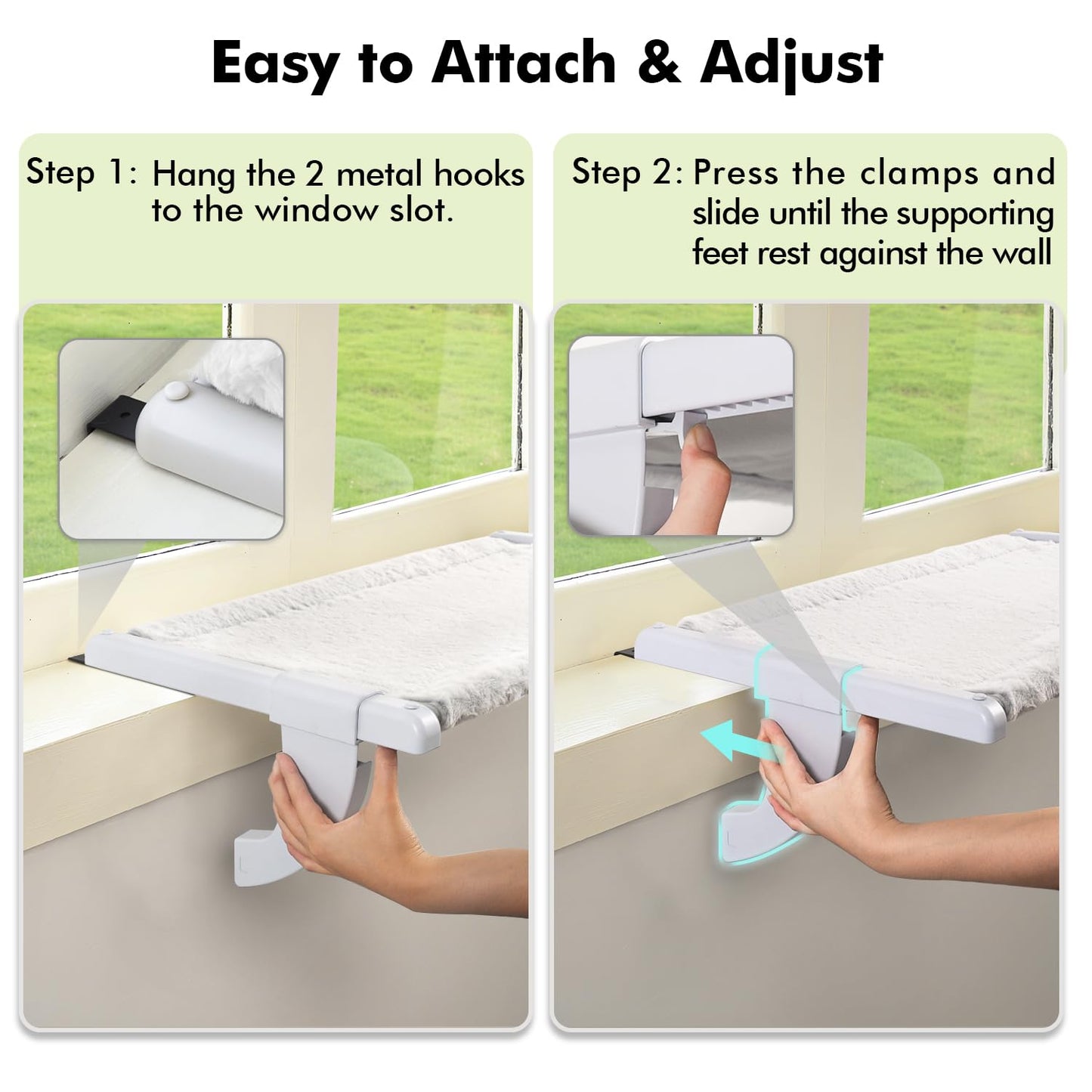 Zoratoo Window Sill Mount Cat Perch for Indoor Cats, One-Step Sliding Clamping Slot Adjustment Cat Hammock with Washable Cover, No Suction Cups Pet Bed for Windowsill & Bedside (XL)