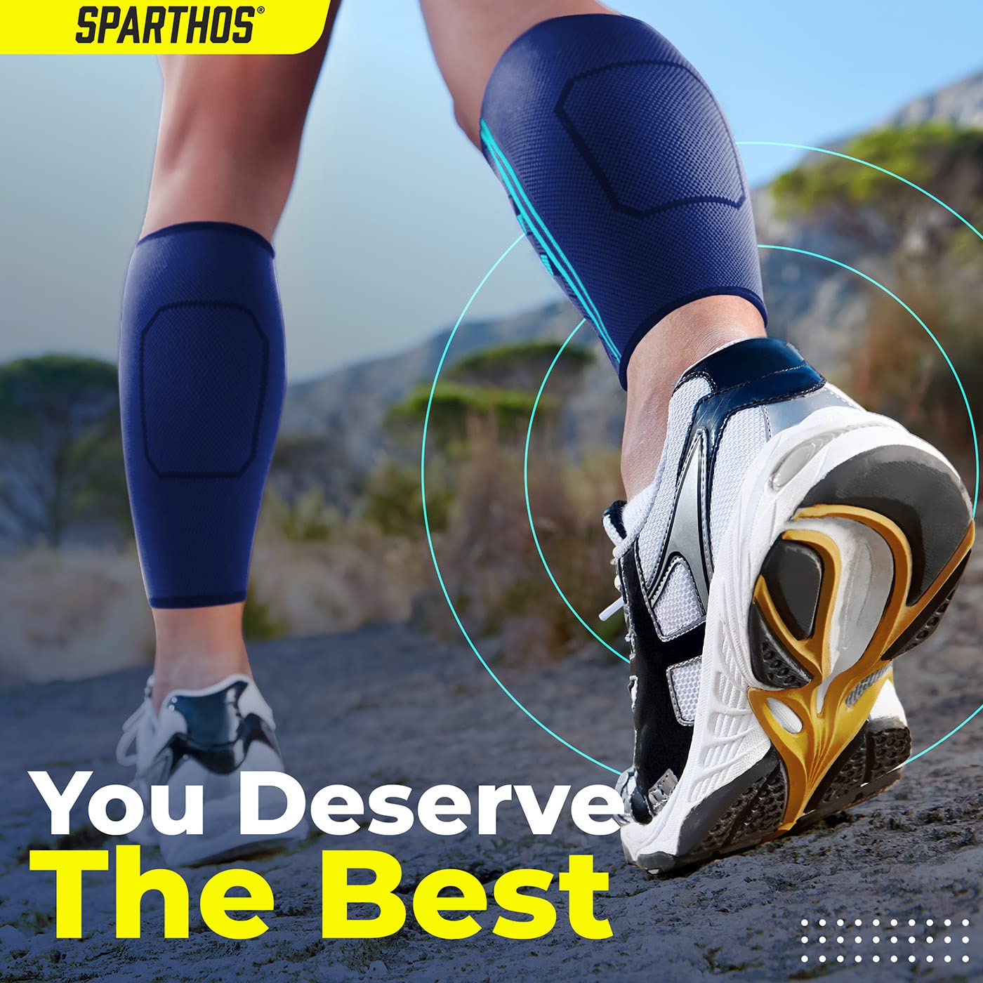 Sparthos Calf Compression Sleeves (Pair) – Leg Compression Socks for Men and Women – Shin Splint, Calves Pain Relief, Sports, Support, Running, Walking Yoga Thigh Hamstring Brace (Blue-S)