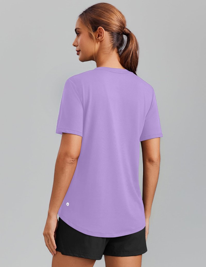 PINSPARK Hiking Shirts for Women UPF 50 Sun Protection Short Sleeve V Neck Moisture Wicking Quick Dry Outdoor Athletic Tops,Lavender XX-Large