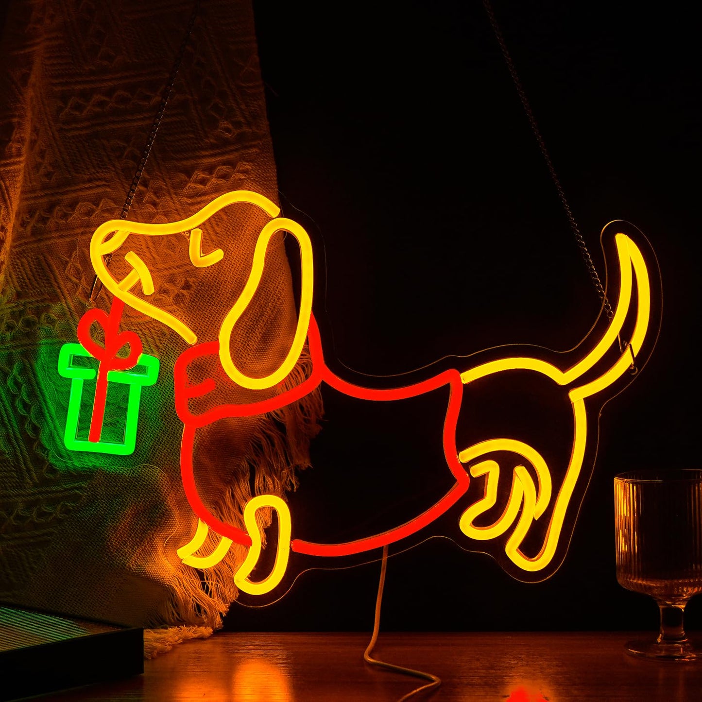 JLEWUINH Dachshund Neon Sign LED Neon Cute Poppy Light for Wall Decor Dog Light Up Sign for Bedroom Christmas Party Decor gift Neon Sign(16.5”*11.8”)