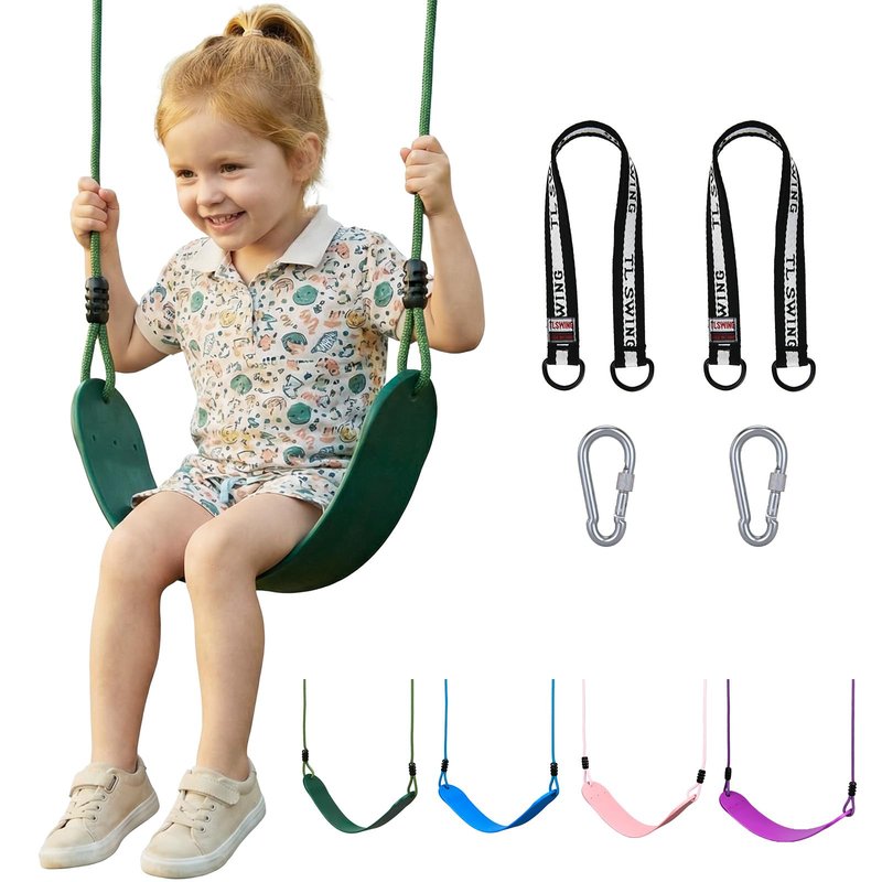 HeyZoo Heavy Duty Kids Swing Seat with 79" Adjustable Rope, 330 lbs Capacity Swing Set Accessories Replacement with 2 Carabiners and 2 Extra Hanging Straps, Outdoor Playground Gifts, Green 1 Pack