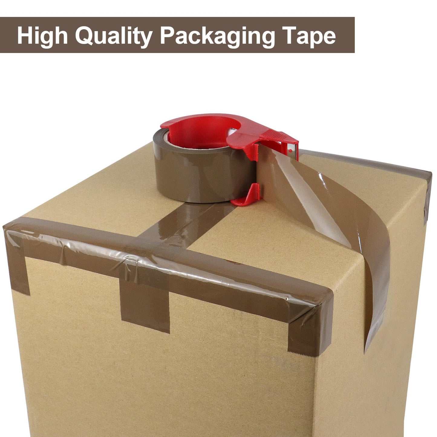 BOMEI PACK Brown Packing Tape with Dispenser, 2.6 mil 1.88 inch x 55 Yards 3 Pack Total 165 Yards, Heavy Duty Brown Tape Package Refills for Shipping, Mailing, Moving & Storage