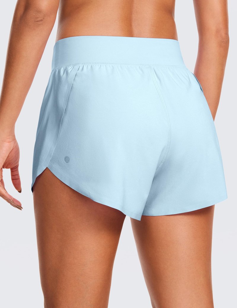 CRZ YOGA High Waisted Split Running Shorts for Women 3" - Comfy Mesh Liner for Workout Athletic GymTrack Quick Dry Blue Linen X-Large