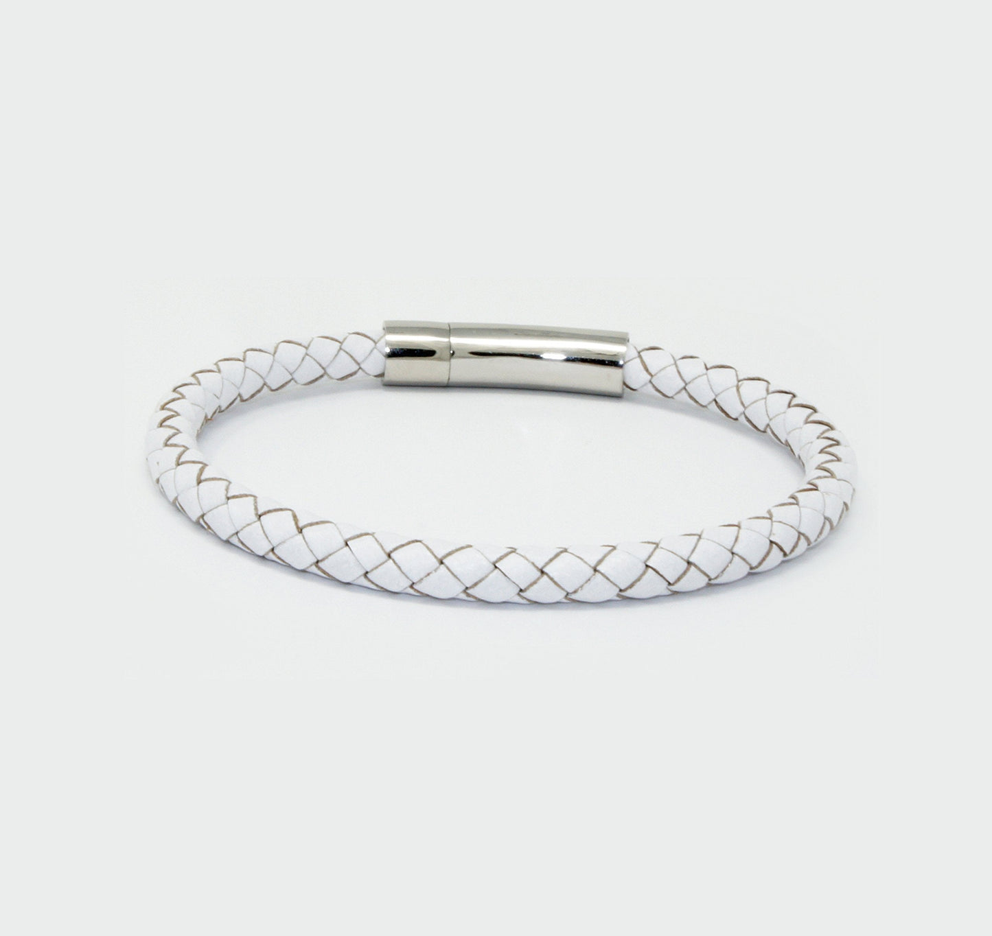 LZD Men Unisex Genuine Leather Braided 6mm Stainless Steel Clasp Bracelet White 7" 8" 9" Inches Clasp4