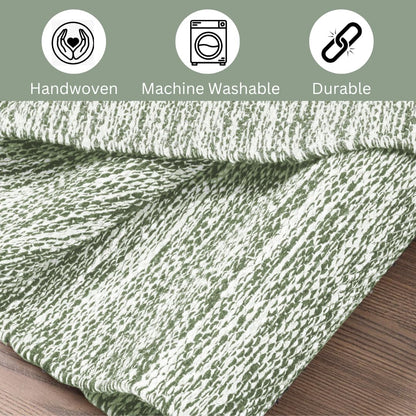 CottonCove Hand Woven Area Rug 4x6 Feet - Rustic Farmhouse Bohemian Accent Rug for Living Room Bedroom Kitchen Entryway Floor Mats - Ideal for High Traffic Areas 100% Cotton Rag Rug Green
