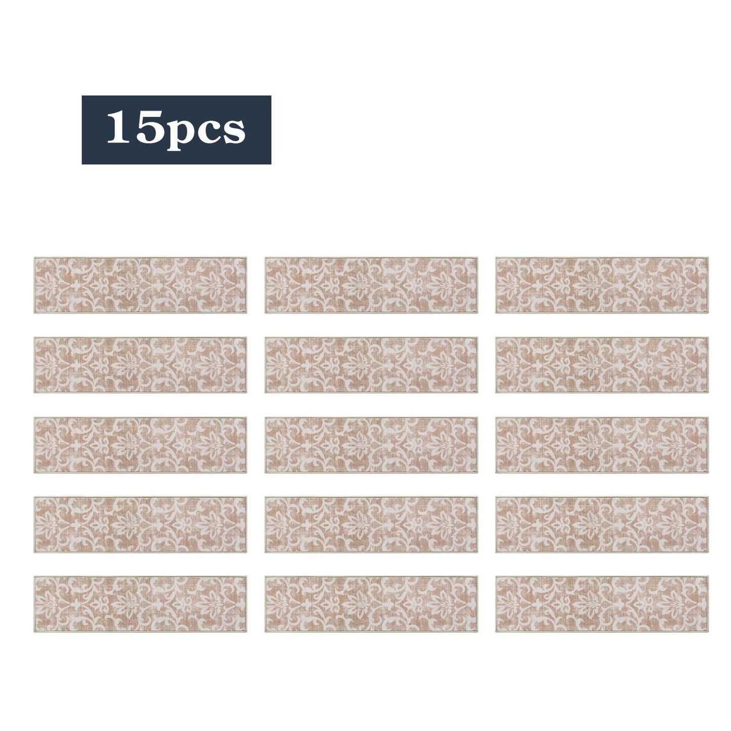 Lahome Carpet Stair Treads Non Slip Backing, 15 Pack 8" X 30" Stair Treads for Wooden Steps Indoor, Soft Washable Stairway Stair Runners Oriental Staircase Rugs for Kids Pets Elders(15pc, Beige)