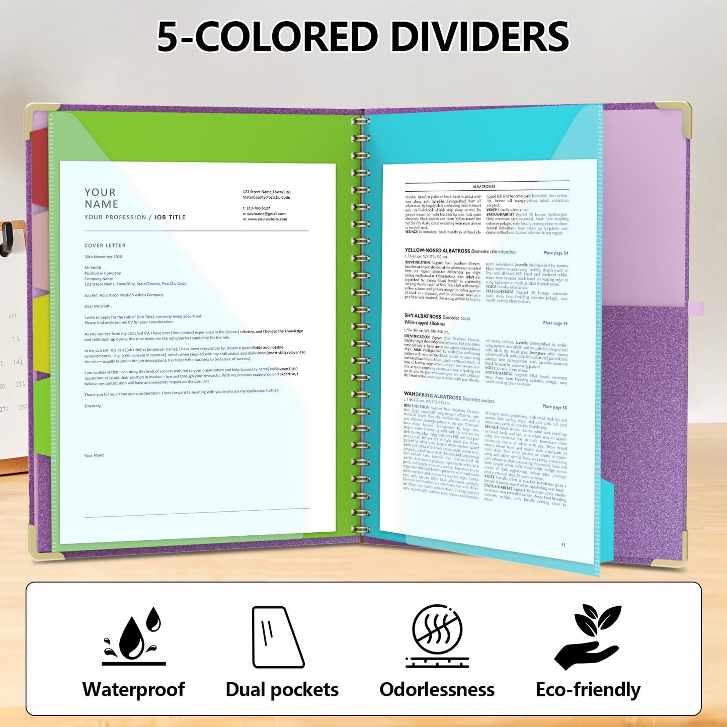 Clipboard Folio with Storage Clipboards Padfolio Notebook for Letter Size (11" x 8.5"), Clipboards with 10 Pockets and 5 Folders Nursing Teacher School Essentials (Purple)