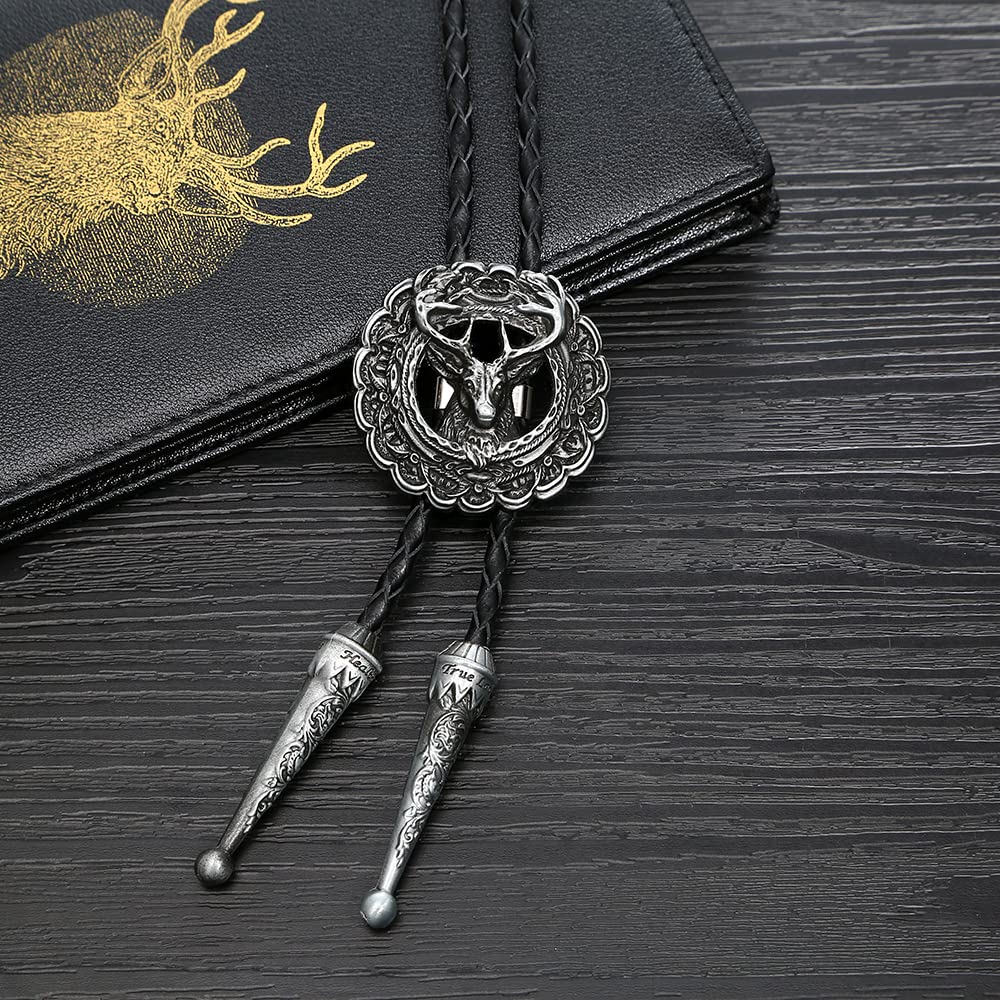 HUABOLA CALYN Bolo tie, Native American Elk Bolo Tie Rodeo Cowboy Leather Necktie Western Necklace Costume Accessories for Men Women