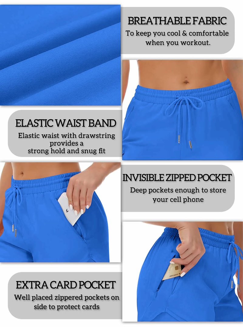 Mancreda Women's Running Shorts with Liner 3 Zipper Pockets Elastic Workout Athletic Gym Yoga Shorts(RB,M)