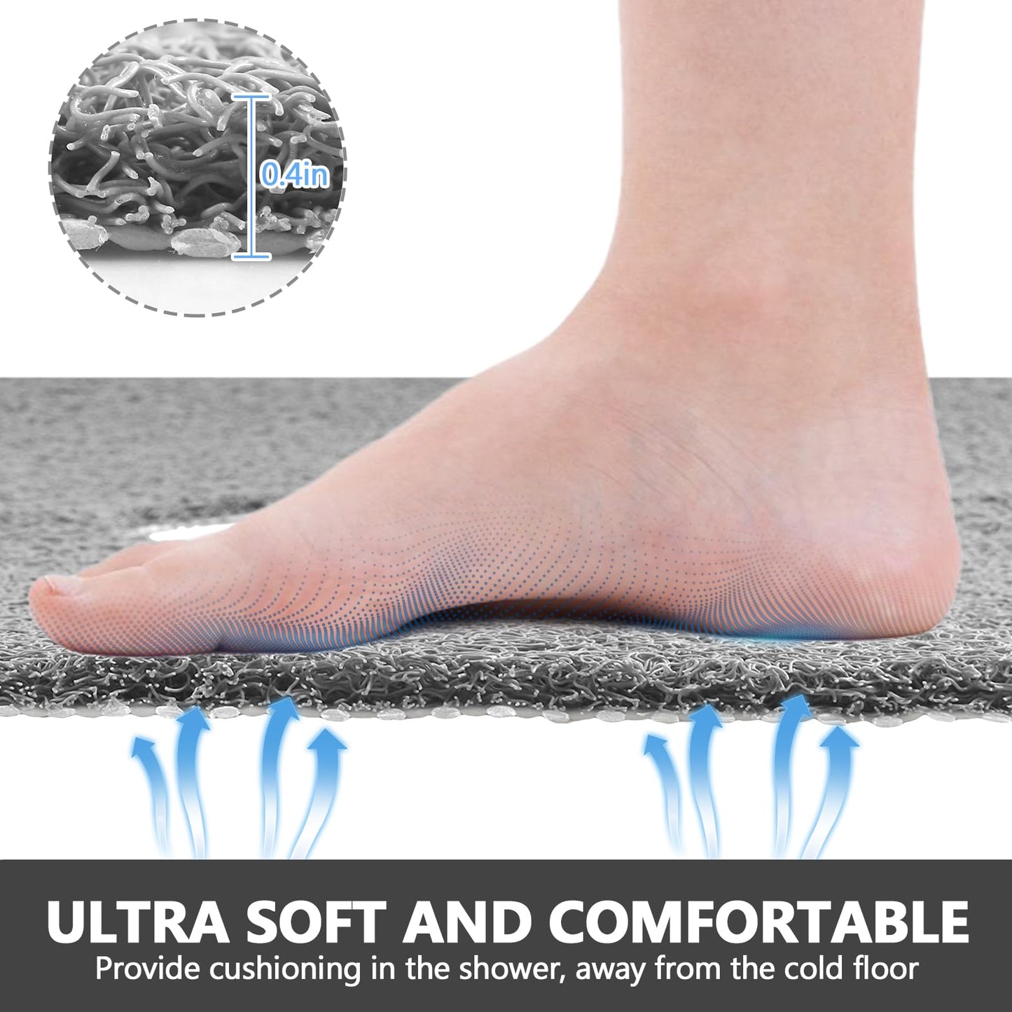 Square Shower Mat Non Slip: 36 x 36 Inch Extra Large Loofah Shower Mats for Inside Shower - Anti Slip Shower Stall Matt with Drain Hole in Middle