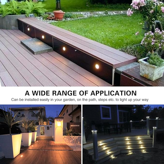 Led Deck Lights Outdoor Waterproof Low Voltage Stainless Steel 1W Outdoor Yard Garden Decoration Lamps Landscape Pathway Patio Step Stairs LED In-ground Lights Black Border(10pcs,Warm White)