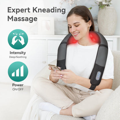 Snailax Cordless Massager - Shiatsu Neck and Shoulder Massager with Heat, Portable, Lumbar, Back Electric Massage Pillow, Christmas Gift