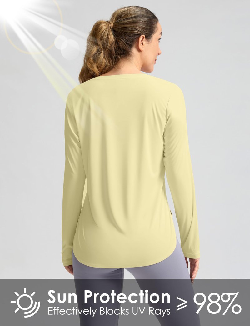 Women's Sun Shirts UPF 50+ Long Sleeve UV Protection Shirt Lightweight Quick Dry Workout Hiking Tops for Women(Light Yellow,XL)