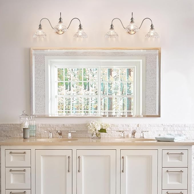 3-Light Brushed Nickel Bathroom Vanity Light Fixtures Vintage Bathroom Light Vanity Lighting Fixtures for Living Room Over Mirror
