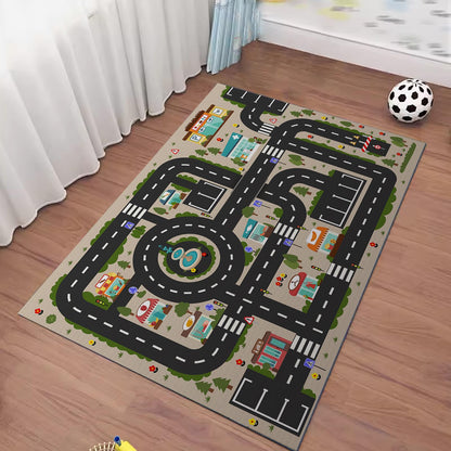 Analog ABC Kids Rug Playroom Car Play Mat City Life Road Rug for Cars Fun City Map for Carpet for Bedroom Boys (63 * 94 inches, Evening City)