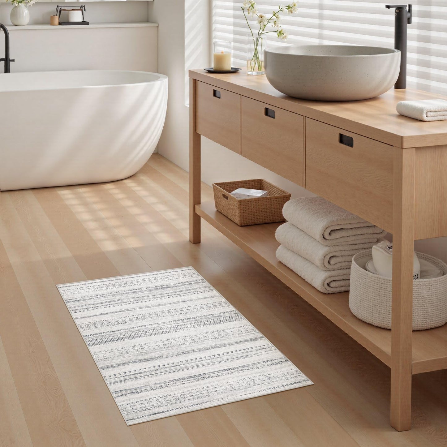 kakania 2x3 Washable Entryway Rug: Non Slip Soft Thin Small Rug, Boho Geometric Modern Decor, Easy Clean Indoor Floor Door Mat for Kitchen Bedroom Dorm Bathroom - Grey