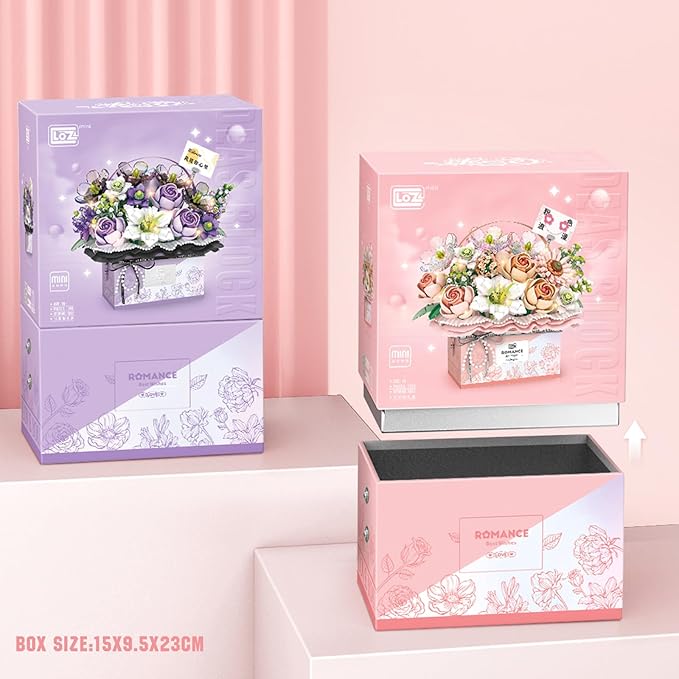 MEIEST Flower Bouquet Building Blocks Model SetSimulation Artificial Rose Handheld Gift BoxBonsai Plant Building Bricks ToysHome Decor (Mist Purple)