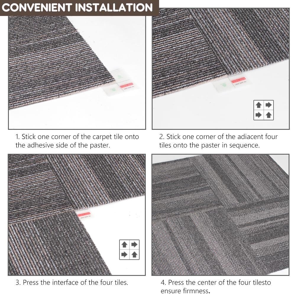 Petgrow Commercial Carpet Tiles Heavy Duty PVC Back,20" x 20" Squares, 22 Tiles, 60 sq ft, Non-Slip Floor Carpet for Office, Bedroom, Living Room, Garage,Easy DIY Installation with Flexlok Tabs