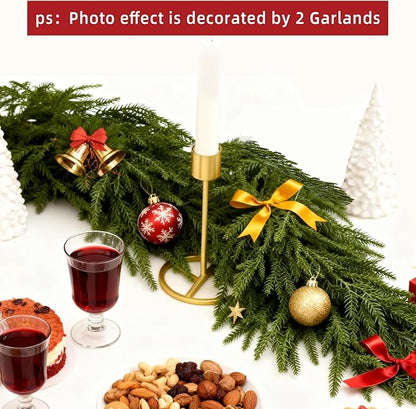6 Ft 2 Pcs Norfolk Pine Christmas Garland - Artificial Faux Pine Needles Real Touch Winter Garland - Indoor/Outdoor Holiday Greenery Garlands for Fireplace Mantle, Staircase, Window Decor
