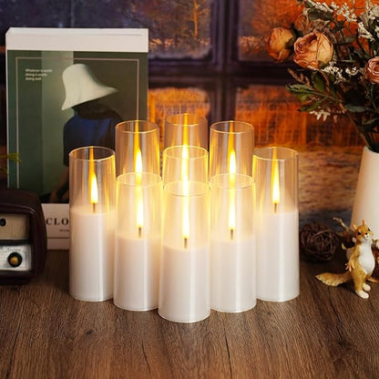 Flickering Flameless Candles,Battery Operated, Flameless Candles with Remote, 2/4/6/8 Hour Timer, Realistic Jumping Flame Effect, Perfect for Home Decor, Holiday Decoration Pcs 9 (White)