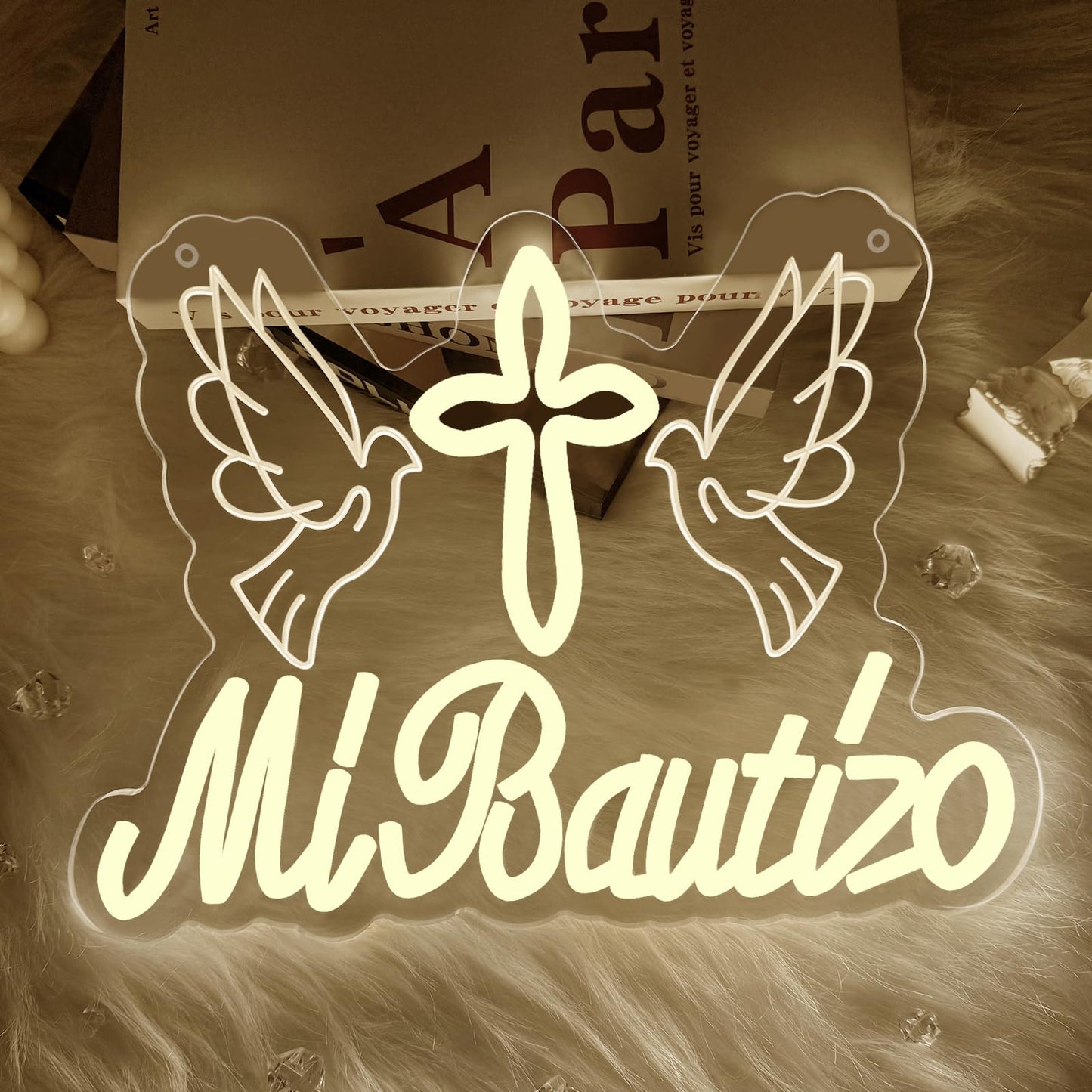 Mi Bautizo Neon Sign for Baptism Decorations, Led USB Signs for First Birthday Cross Baby Shower Bedroom Kids Room Party Backdrop Decor Gifts