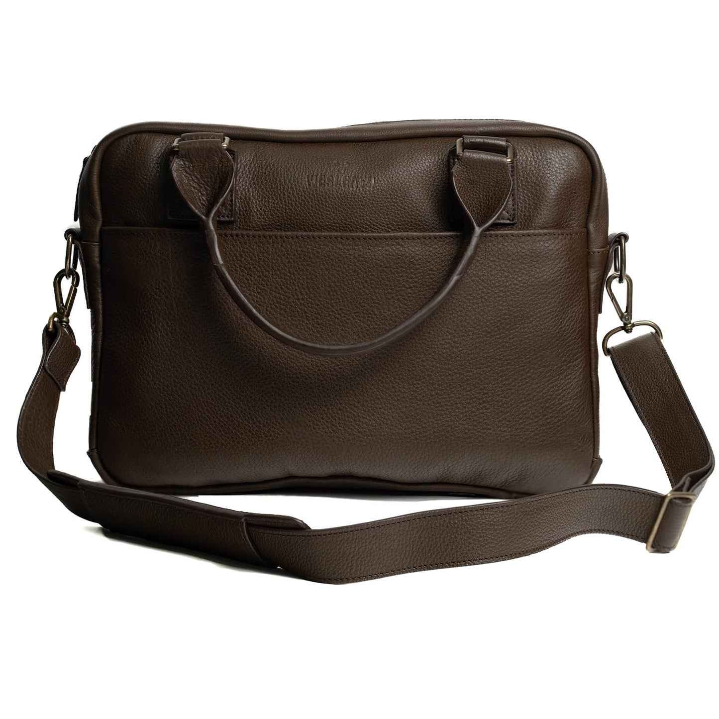 WESLEATH Full Grain Leather Briefcase | Elegant Handmade Leather Briefcase for Men, Perfect for Work and Business. (Chocolate)